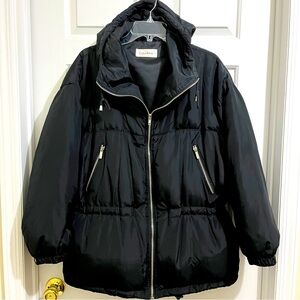 Vintage CALVIN KLEIN BLACK HOODED NYLON/DOWN PUFFER JACKET Women Small full zip